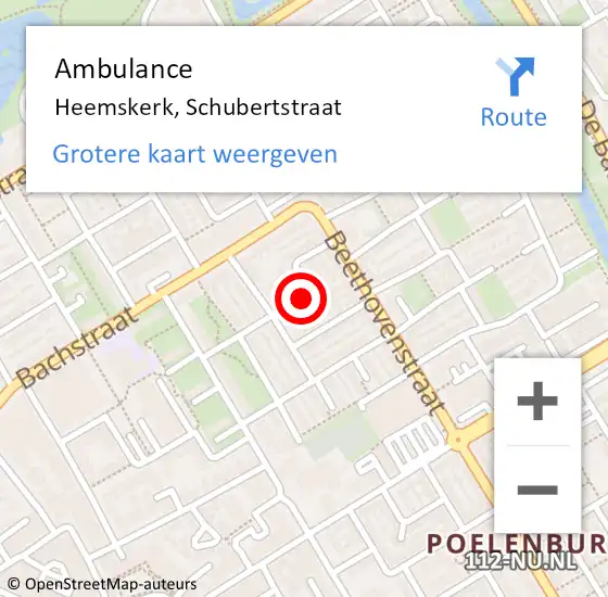Locatie op kaart van de 112 melding: Ambulance Heemskerk, Schubertstraat op 1 augustus 2021 13:38