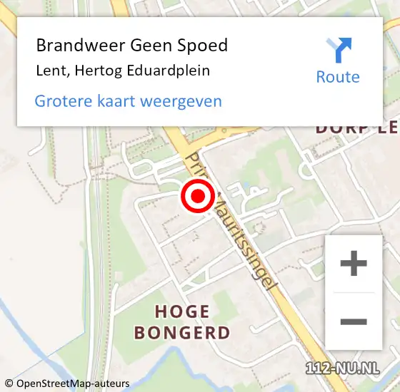 Locatie op kaart van de 112 melding: Brandweer Geen Spoed Naar Lent, Hertog Eduardplein op 1 augustus 2021 14:56