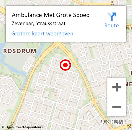 Locatie op kaart van de 112 melding: Ambulance Met Grote Spoed Naar Zevenaar, Straussstraat op 1 augustus 2021 15:04