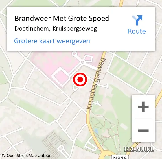 Locatie op kaart van de 112 melding: Brandweer Met Grote Spoed Naar Doetinchem, Kruisbergseweg op 1 augustus 2021 15:15