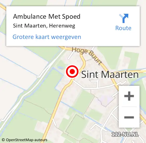 Locatie op kaart van de 112 melding: Ambulance Met Spoed Naar Sint Maarten, Herenweg op 1 augustus 2021 15:17