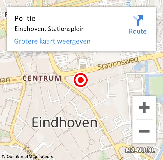 Locatie op kaart van de 112 melding: Politie Eindhoven, Stationsplein op 1 augustus 2021 15:21