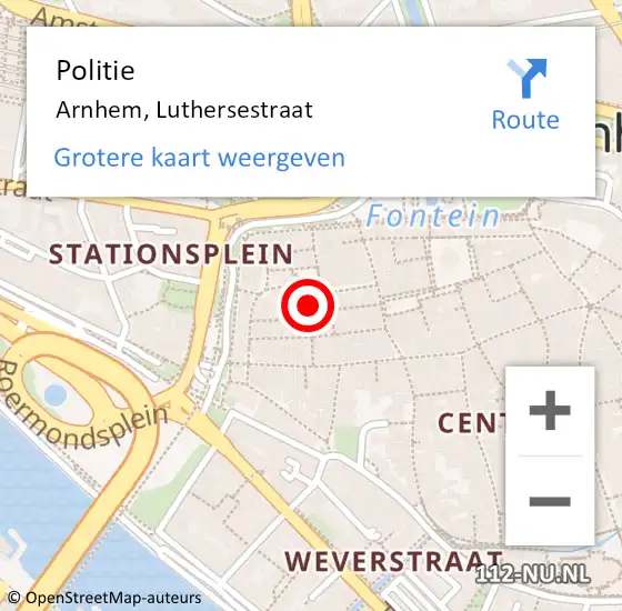 Locatie op kaart van de 112 melding: Politie Arnhem, Luthersestraat op 1 augustus 2021 15:28