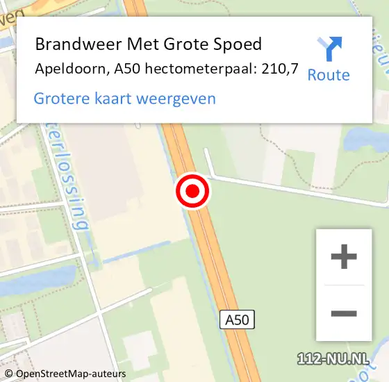 Locatie op kaart van de 112 melding: Brandweer Met Grote Spoed Naar Apeldoorn, A50 hectometerpaal: 210,7 op 1 augustus 2021 15:50