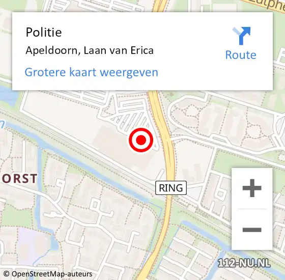 Locatie op kaart van de 112 melding: Politie Apeldoorn, Laan van Erica op 1 augustus 2021 15:58
