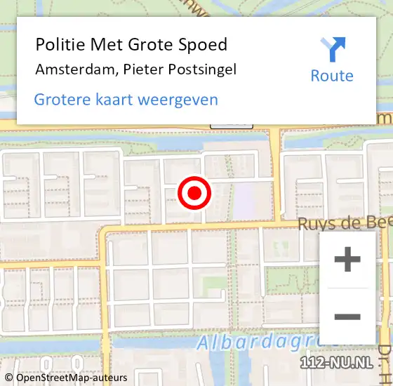 Locatie op kaart van de 112 melding: Politie Met Grote Spoed Naar Amsterdam, Pieter Postsingel op 1 augustus 2021 15:58