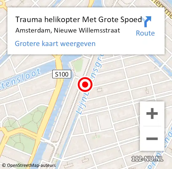 Locatie op kaart van de 112 melding: Trauma helikopter Met Grote Spoed Naar Amsterdam, Nieuwe Willemsstraat op 1 augustus 2021 16:02