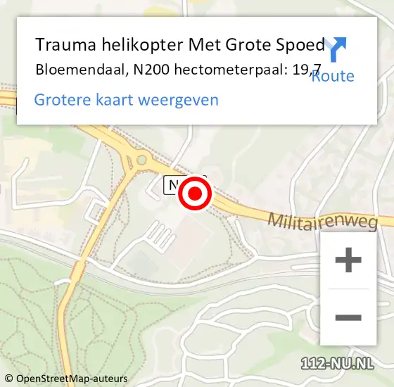 Locatie op kaart van de 112 melding: Trauma helikopter Met Grote Spoed Naar Bloemendaal, N200 hectometerpaal: 19,7 op 1 augustus 2021 16:04