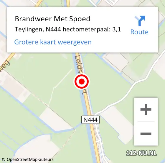 Locatie op kaart van de 112 melding: Brandweer Met Spoed Naar Teylingen, N444 hectometerpaal: 3,1 op 1 augustus 2021 16:11