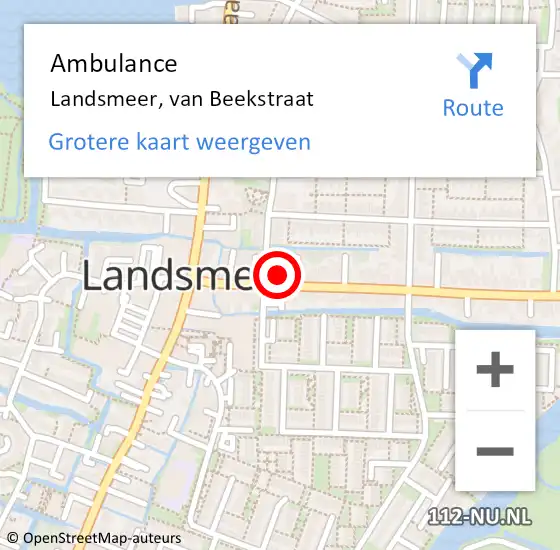 Locatie op kaart van de 112 melding: Ambulance Landsmeer, van Beekstraat op 1 augustus 2021 16:35