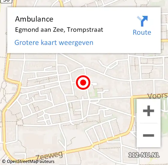 Locatie op kaart van de 112 melding: Ambulance Egmond aan Zee, Trompstraat op 1 augustus 2021 16:38