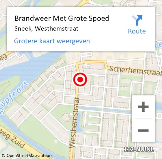 Locatie op kaart van de 112 melding: Brandweer Met Grote Spoed Naar Sneek, Westhemstraat op 1 augustus 2021 16:46