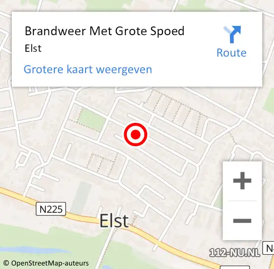 Locatie op kaart van de 112 melding: Brandweer Met Grote Spoed Naar Elst op 1 augustus 2021 16:52