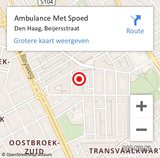 Locatie op kaart van de 112 melding: Ambulance Met Spoed Naar Den Haag, Beijersstraat op 1 augustus 2021 16:53