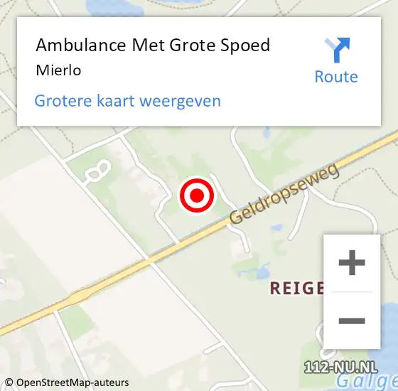 Locatie op kaart van de 112 melding: Ambulance Met Grote Spoed Naar Mierlo op 1 augustus 2021 16:54