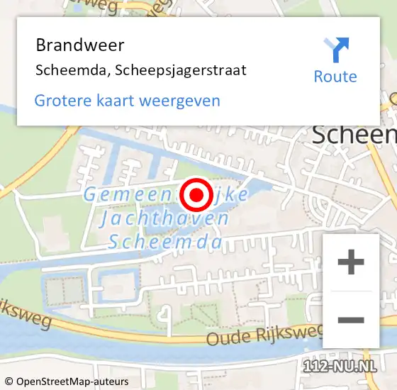 Locatie op kaart van de 112 melding: Brandweer Scheemda, Scheepsjagerstraat op 1 augustus 2021 16:54