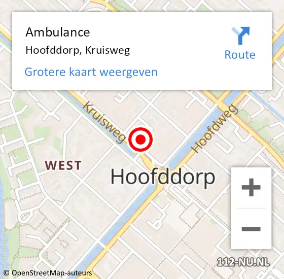 Locatie op kaart van de 112 melding: Ambulance Hoofddorp, Kruisweg op 1 augustus 2021 16:58