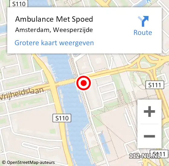 Locatie op kaart van de 112 melding: Ambulance Met Spoed Naar Amsterdam, Weesperzijde op 1 augustus 2021 17:00