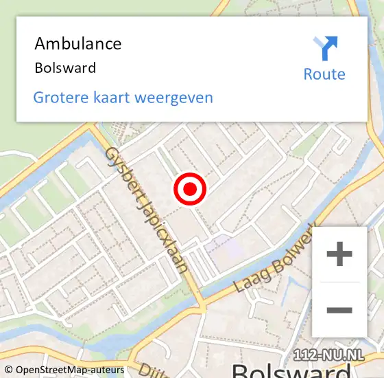 Locatie op kaart van de 112 melding: Ambulance Bolsward op 1 augustus 2021 17:00