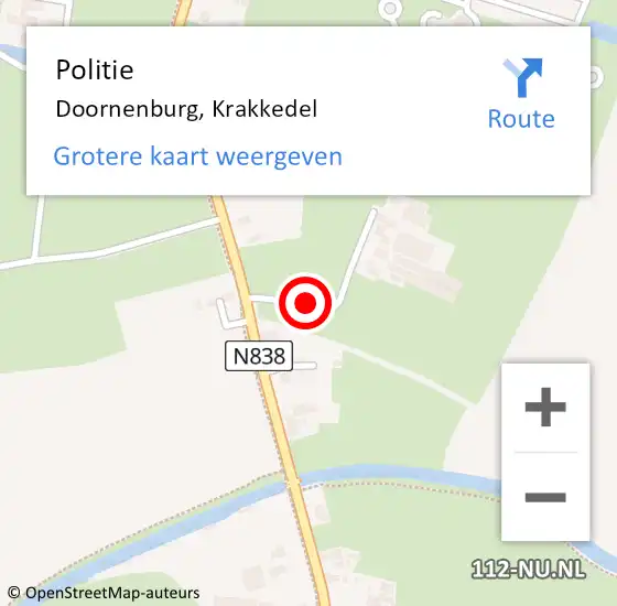 Locatie op kaart van de 112 melding: Politie Doornenburg, Krakkedel op 18 juni 2014 13:39