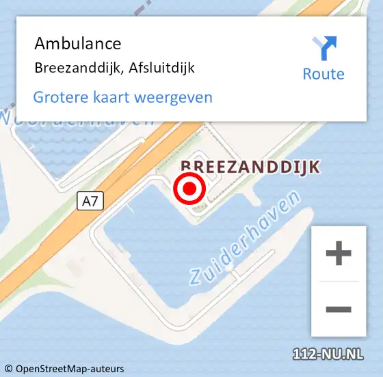 Locatie op kaart van de 112 melding: Ambulance Breezanddijk, Afsluitdijk op 1 augustus 2021 17:15