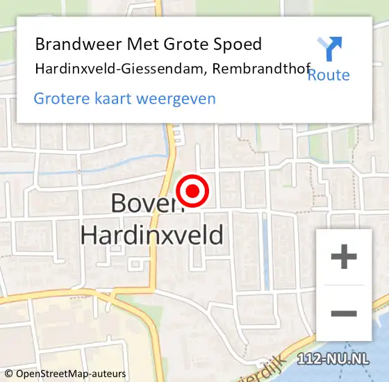 Locatie op kaart van de 112 melding: Brandweer Met Grote Spoed Naar Hardinxveld-Giessendam, Rembrandthof op 1 augustus 2021 17:19