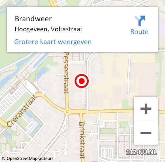 Locatie op kaart van de 112 melding: Brandweer Hoogeveen, Voltastraat op 1 augustus 2021 17:25