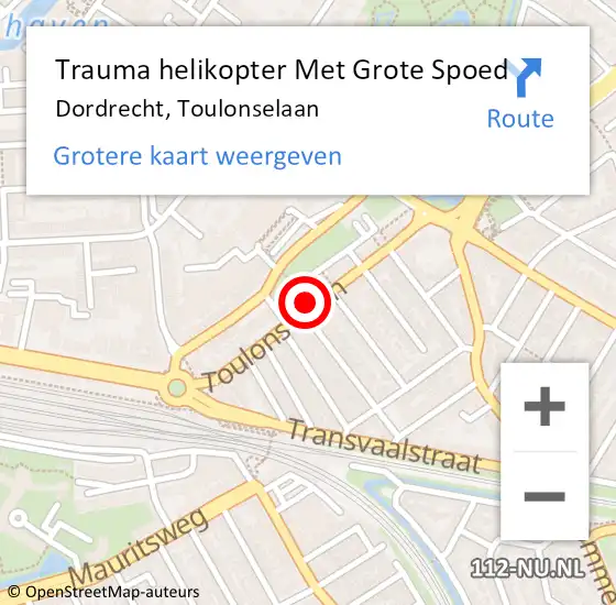 Locatie op kaart van de 112 melding: Trauma helikopter Met Grote Spoed Naar Dordrecht, Toulonselaan op 1 augustus 2021 17:26