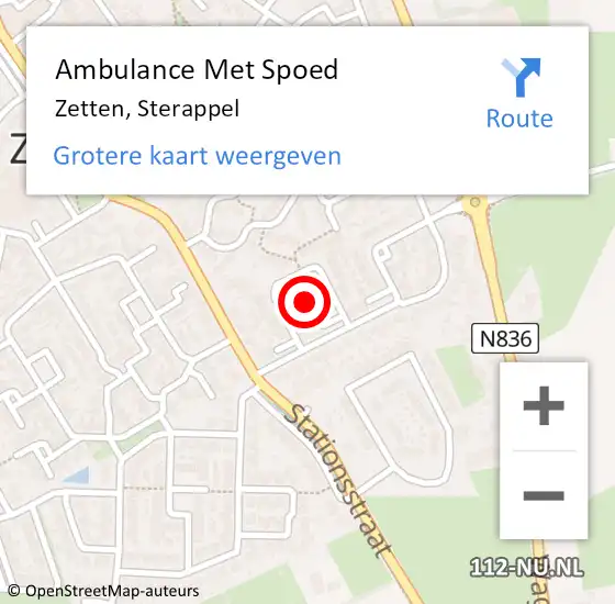 Locatie op kaart van de 112 melding: Ambulance Met Spoed Naar Zetten, Sterappel op 1 augustus 2021 17:27