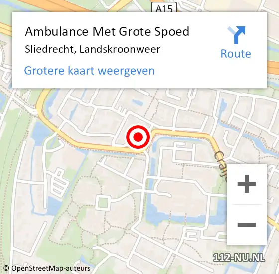 Locatie op kaart van de 112 melding: Ambulance Met Grote Spoed Naar Sliedrecht, Landskroonweer op 1 augustus 2021 17:31