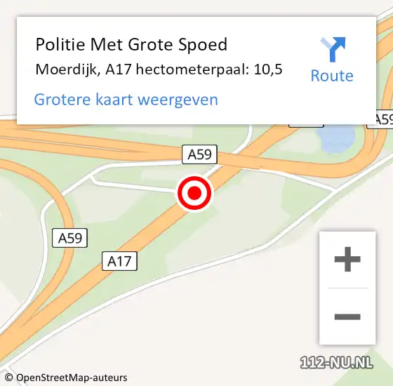 Locatie op kaart van de 112 melding: Politie Met Grote Spoed Naar Moerdijk, A17 hectometerpaal: 10,5 op 1 augustus 2021 17:32