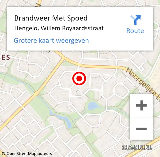 Locatie op kaart van de 112 melding: Brandweer Met Spoed Naar Hengelo, Willem Royaardsstraat op 1 augustus 2021 17:56