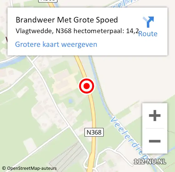 Locatie op kaart van de 112 melding: Brandweer Met Grote Spoed Naar Vlagtwedde, N368 hectometerpaal: 14,2 op 1 augustus 2021 17:56