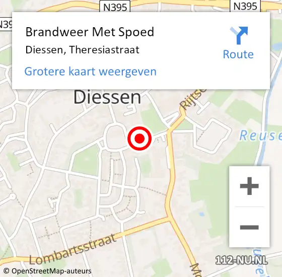 Locatie op kaart van de 112 melding: Brandweer Met Spoed Naar Diessen, Theresiastraat op 1 augustus 2021 18:28