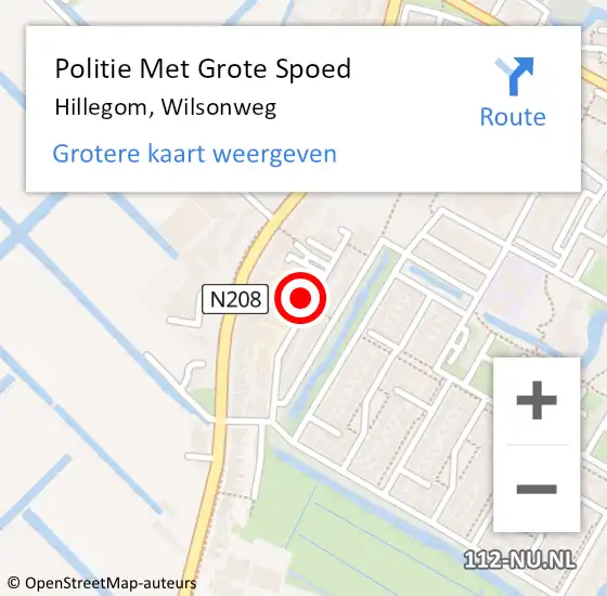 Locatie op kaart van de 112 melding: Politie Met Grote Spoed Naar Hillegom, Wilsonweg op 1 augustus 2021 19:07