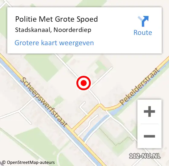 Locatie op kaart van de 112 melding: Politie Met Grote Spoed Naar Stadskanaal, Noorderdiep op 1 augustus 2021 19:12