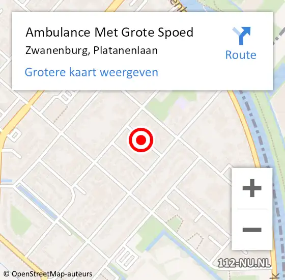 Locatie op kaart van de 112 melding: Ambulance Met Grote Spoed Naar Zwanenburg, Platanenlaan op 1 augustus 2021 19:12