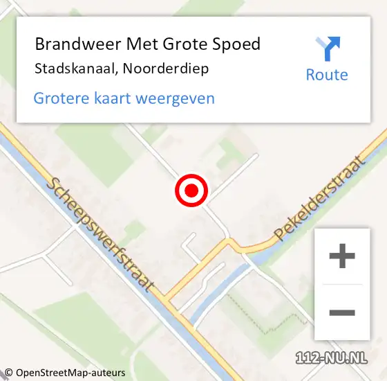 Locatie op kaart van de 112 melding: Brandweer Met Grote Spoed Naar Stadskanaal, Noorderdiep op 1 augustus 2021 19:13