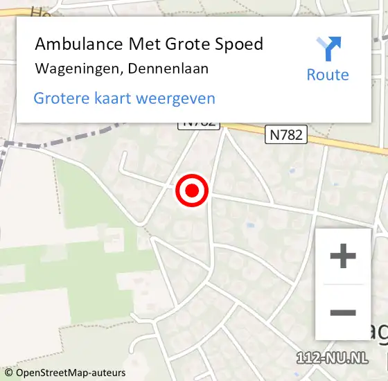 Locatie op kaart van de 112 melding: Ambulance Met Grote Spoed Naar Wageningen, Dennenlaan op 1 augustus 2021 19:27