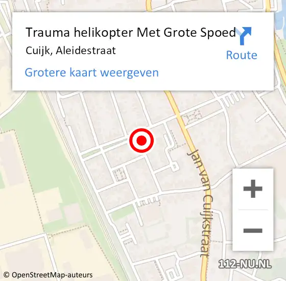 Locatie op kaart van de 112 melding: Trauma helikopter Met Grote Spoed Naar Cuijk, Aleidestraat op 1 augustus 2021 19:34