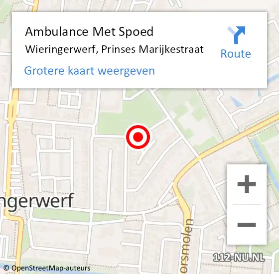 Locatie op kaart van de 112 melding: Ambulance Met Spoed Naar Wieringerwerf, Prinses Marijkestraat op 1 augustus 2021 19:40