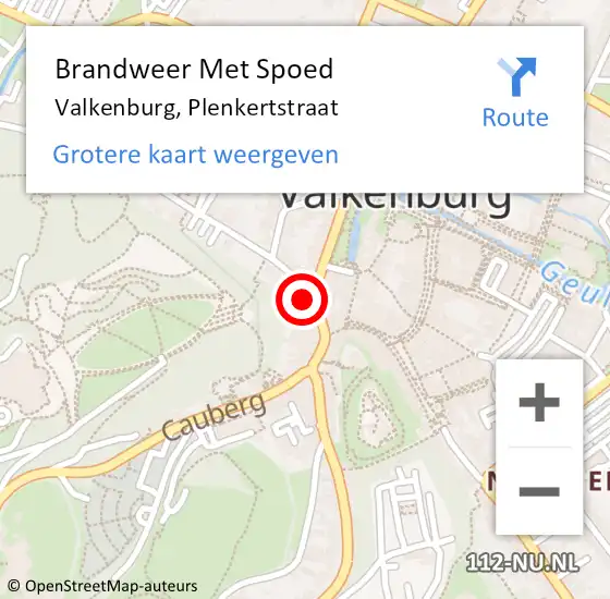 Locatie op kaart van de 112 melding: Brandweer Met Spoed Naar Valkenburg, Plenkertstraat op 1 augustus 2021 19:54