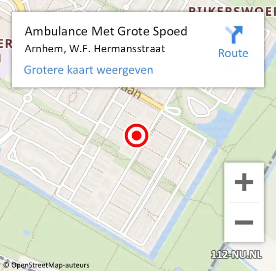 Locatie op kaart van de 112 melding: Ambulance Met Grote Spoed Naar Arnhem, W.F. Hermansstraat op 1 augustus 2021 19:57