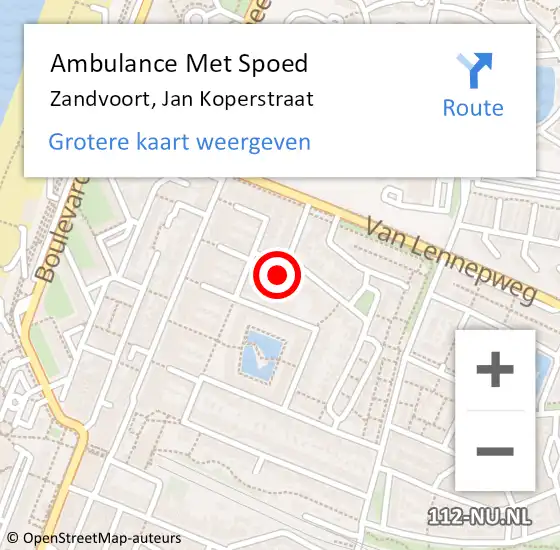 Locatie op kaart van de 112 melding: Ambulance Met Spoed Naar Zandvoort, Jan Koperstraat op 1 augustus 2021 20:49