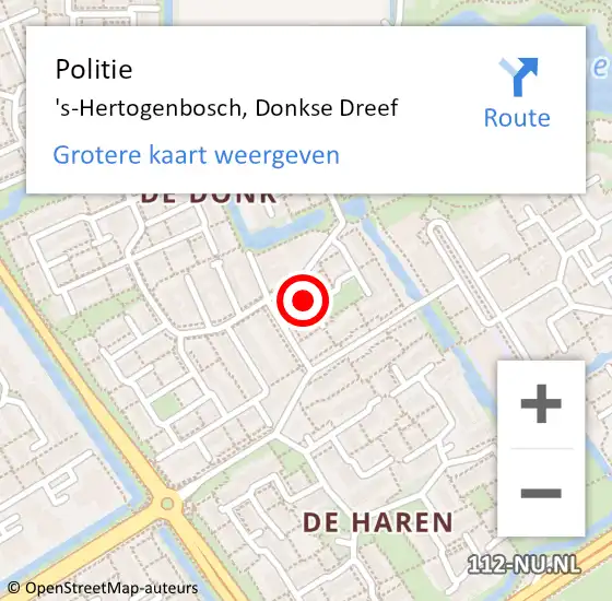 Locatie op kaart van de 112 melding: Politie 's-Hertogenbosch, Donkse Dreef op 1 augustus 2021 21:25