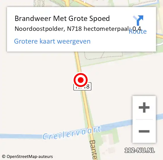 Locatie op kaart van de 112 melding: Brandweer Met Grote Spoed Naar Noordoostpolder, N718 hectometerpaal: 0,4 op 1 augustus 2021 21:38