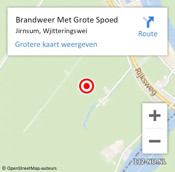 Locatie op kaart van de 112 melding: Brandweer Met Grote Spoed Naar Jirnsum, Wjitteringswei op 1 augustus 2021 22:19