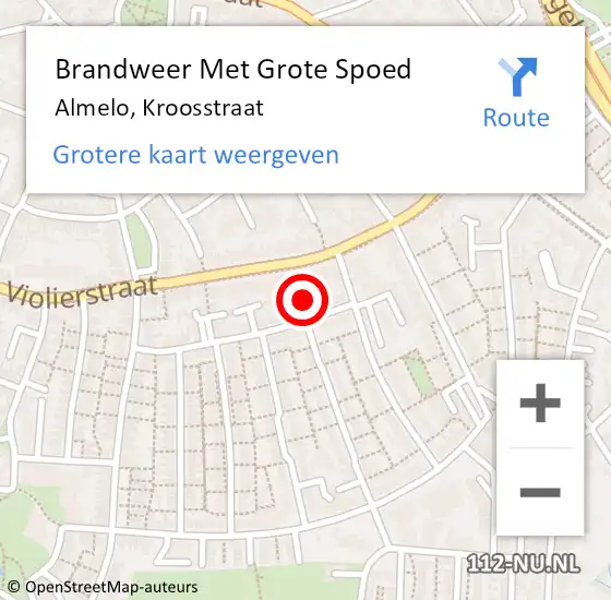 Locatie op kaart van de 112 melding: Brandweer Met Grote Spoed Naar Almelo, Kroosstraat op 1 augustus 2021 22:28