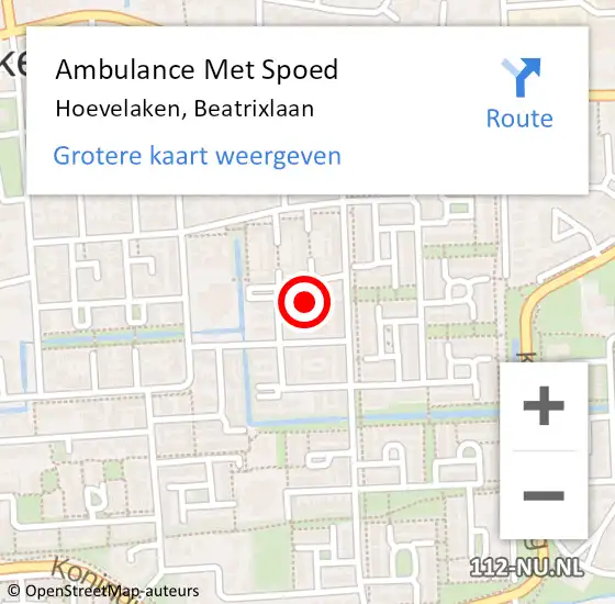 Locatie op kaart van de 112 melding: Ambulance Met Spoed Naar Hoevelaken, Beatrixlaan op 1 augustus 2021 23:53