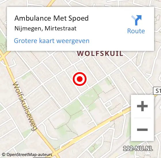 Locatie op kaart van de 112 melding: Ambulance Met Spoed Naar Nijmegen, Mirtestraat op 1 augustus 2021 23:56